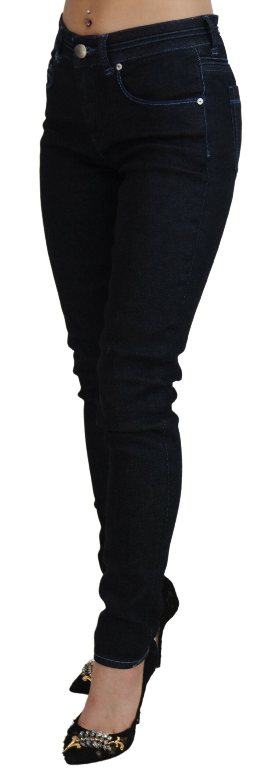 Jeans da donna slim fit a vita bassa blu scuro Acht