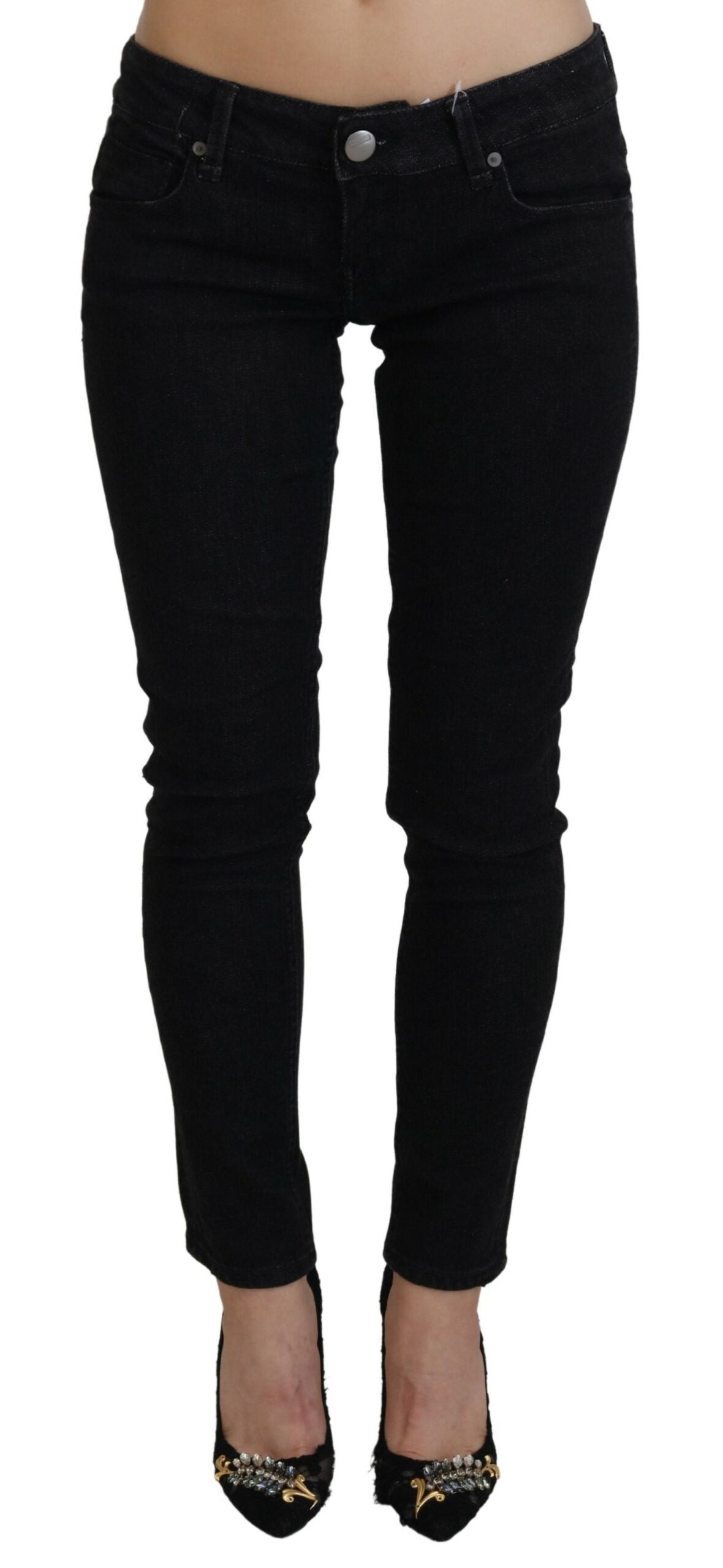 Jeans in denim di cotone slim fit a vita bassa Acht neri