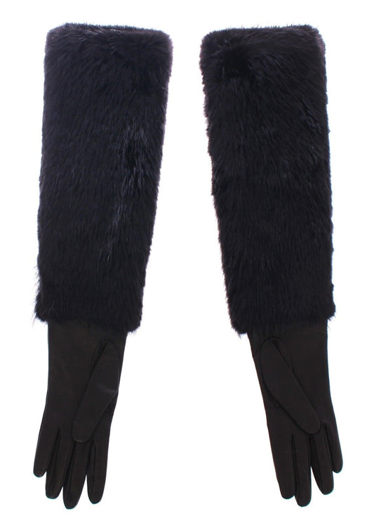 Guanti da gomito in pelle di agnello e pelliccia di castoro nera Dolce &amp; Gabbana