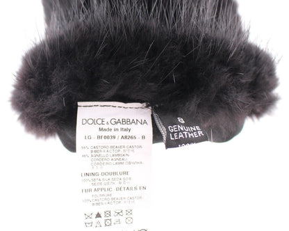 Guanti da gomito in pelle di agnello e pelliccia di castoro nera Dolce &amp; Gabbana
