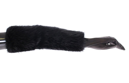 Guanti da gomito in pelle di agnello e pelliccia di castoro nera Dolce &amp; Gabbana