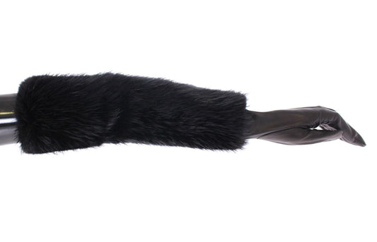 Guanti da gomito in pelle di agnello e pelliccia di castoro nera Dolce &amp; Gabbana