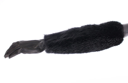 Guanti da gomito in pelle di agnello e pelliccia di castoro nera Dolce &amp; Gabbana
