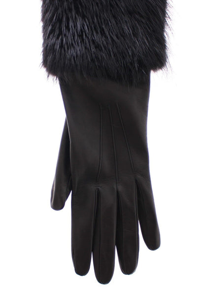 Guanti da gomito in pelle di agnello e pelliccia di castoro nera Dolce &amp; Gabbana
