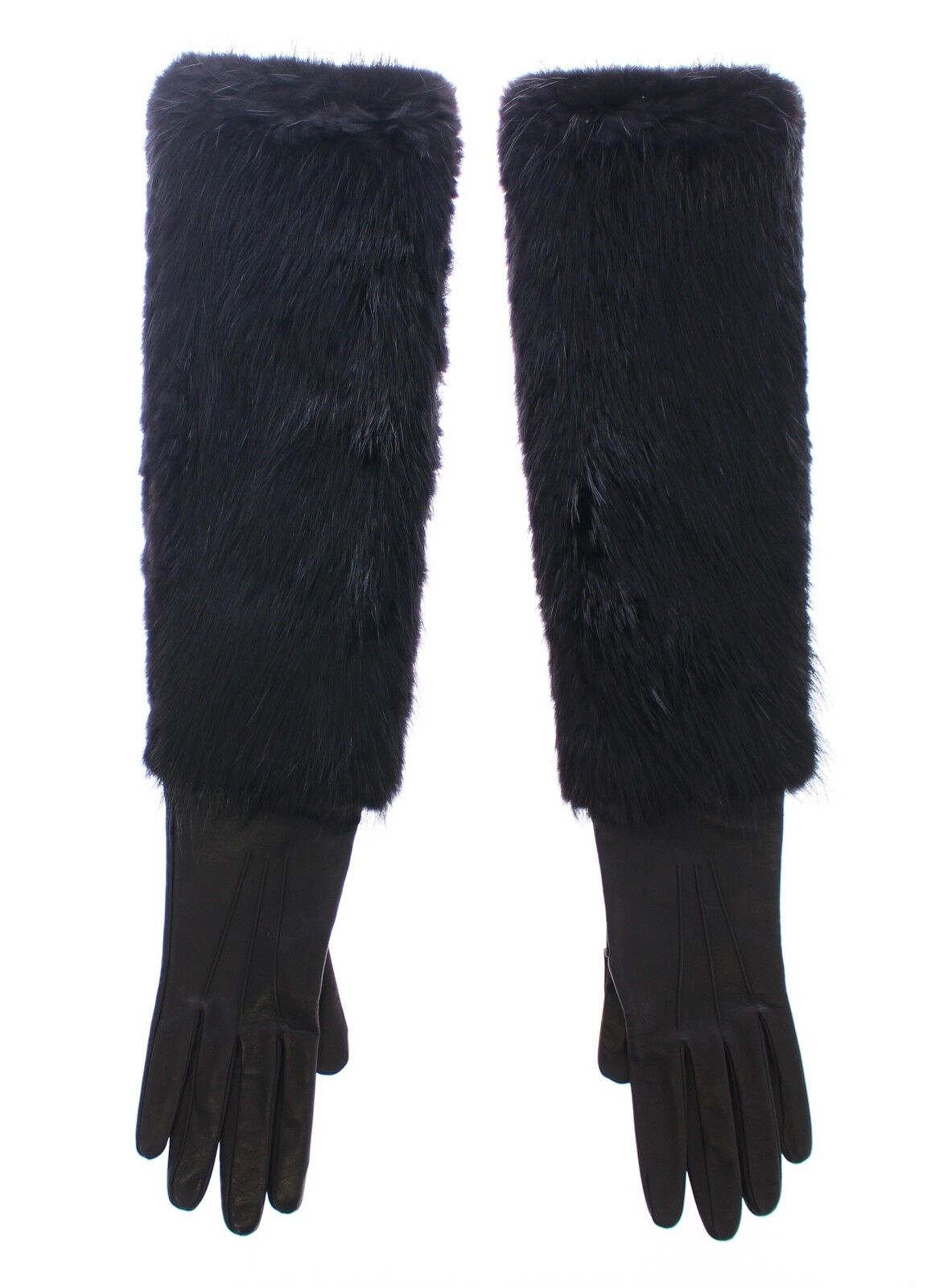 Guanti da gomito in pelle di agnello e pelliccia di castoro nera Dolce &amp; Gabbana