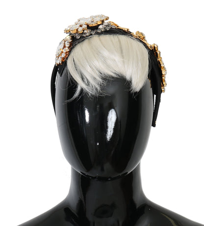 Dolce &amp; Gabbana Black Crystal White Hair Parrucchiera Headband Diadem
