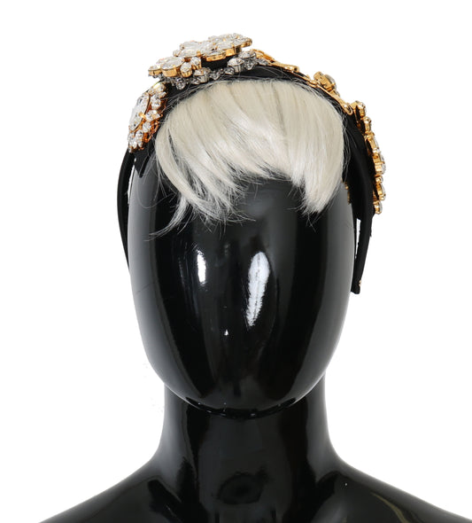Dolce &amp; Gabbana Black Crystal White Hair Parrucchiera Headband Diadem