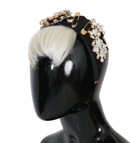 Dolce &amp; Gabbana Black Crystal White Hair Parrucchiera Headband Diadem