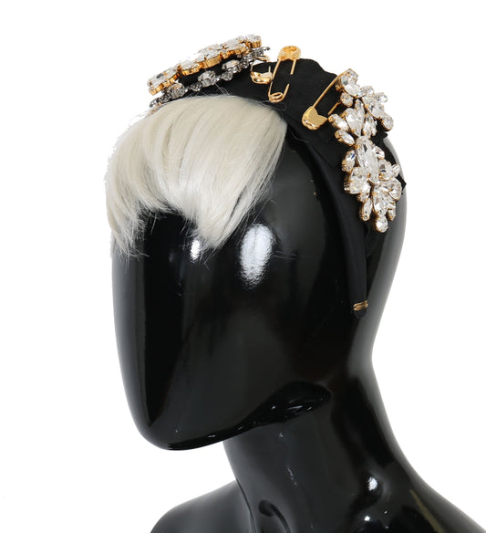 Dolce &amp; Gabbana Black Crystal White Hair Parrucchiera Headband Diadem