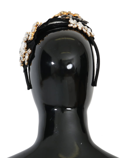 Dolce &amp; Gabbana Black Crystal White Hair Parrucchiera Headband Diadem
