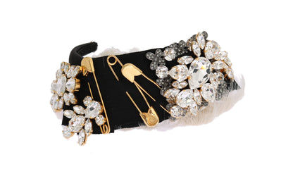 Dolce &amp; Gabbana Black Crystal White Hair Parrucchiera Headband Diadem