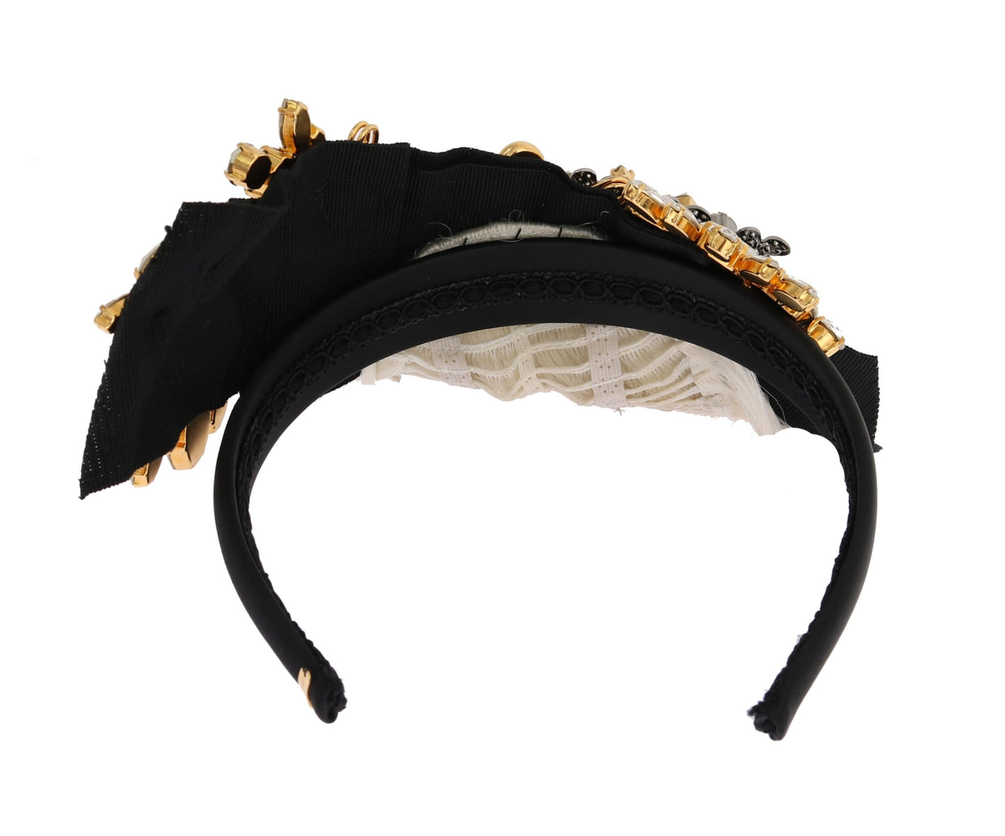 Dolce &amp; Gabbana Black Crystal White Hair Parrucchiera Headband Diadem