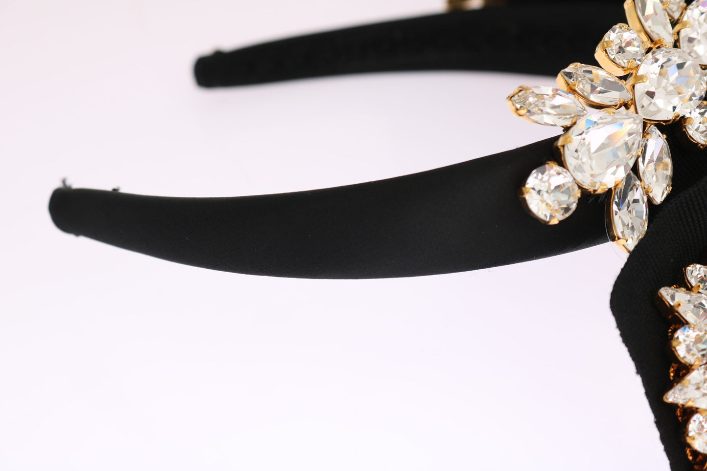 Dolce &amp; Gabbana Black Crystal White Hair Parrucchiera Headband Diadem