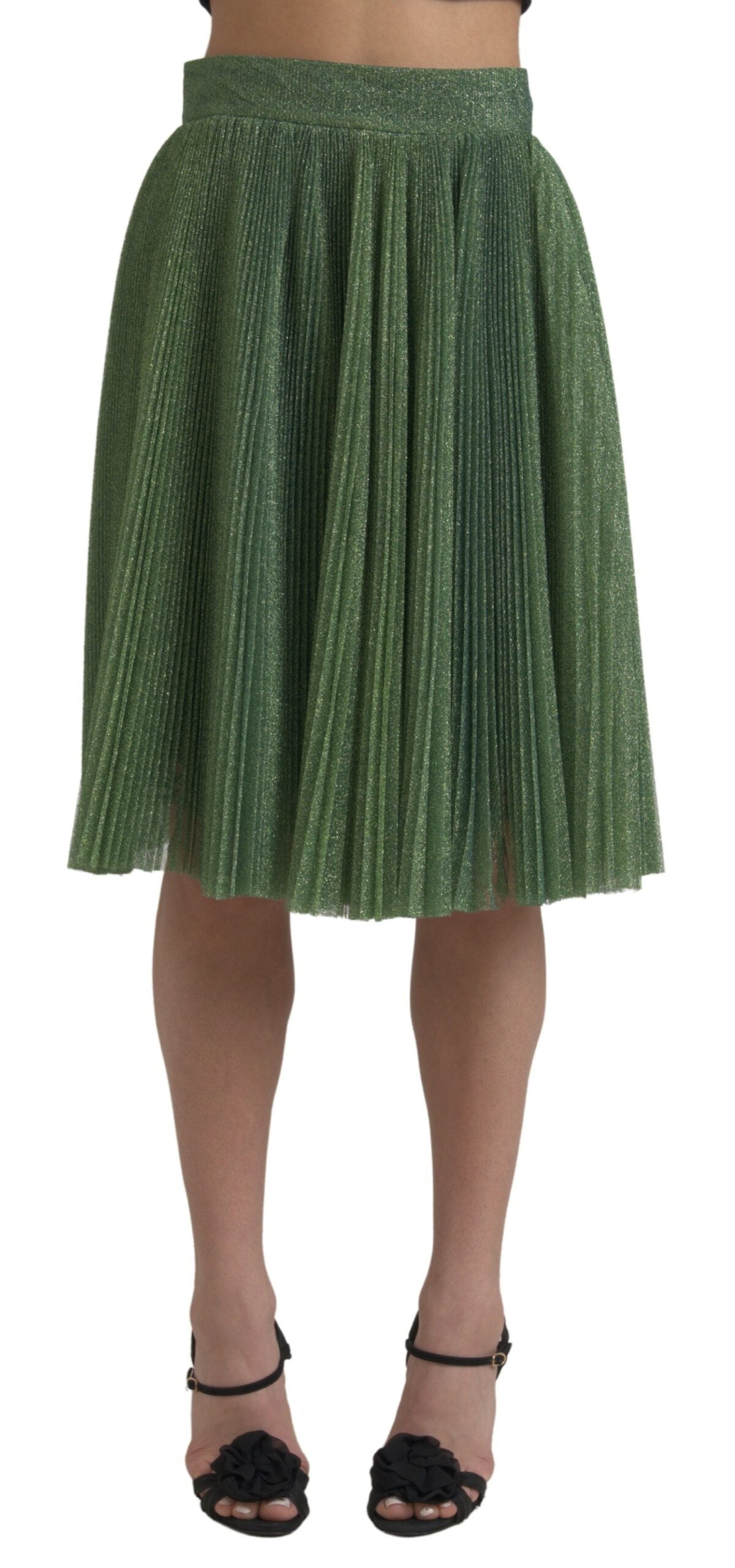 Gonna a pieghe a vita alta verde metallizzato Dolce &amp; Gabbana