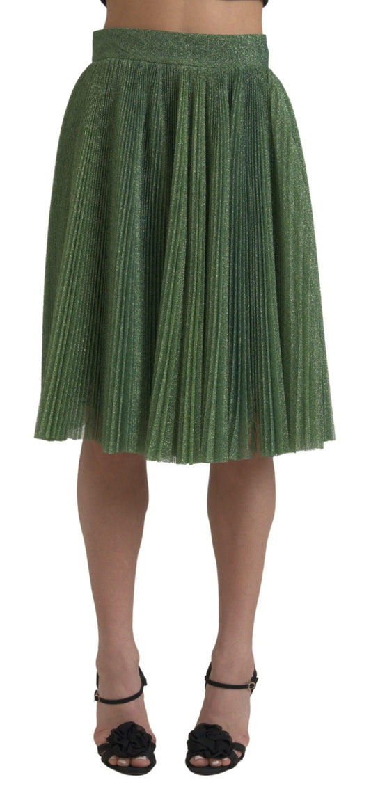 Gonna a pieghe a vita alta verde metallizzato Dolce &amp; Gabbana