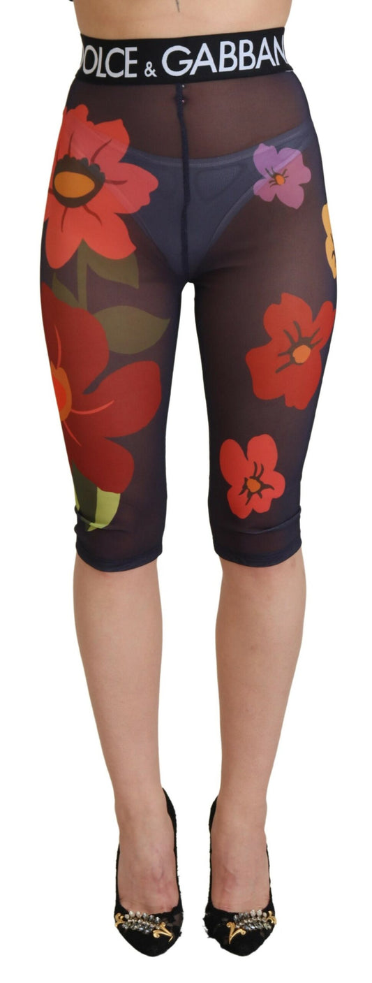 Leggings elasticizzati con vita alta e motivo floreale nero Dolce &amp; Gabbana