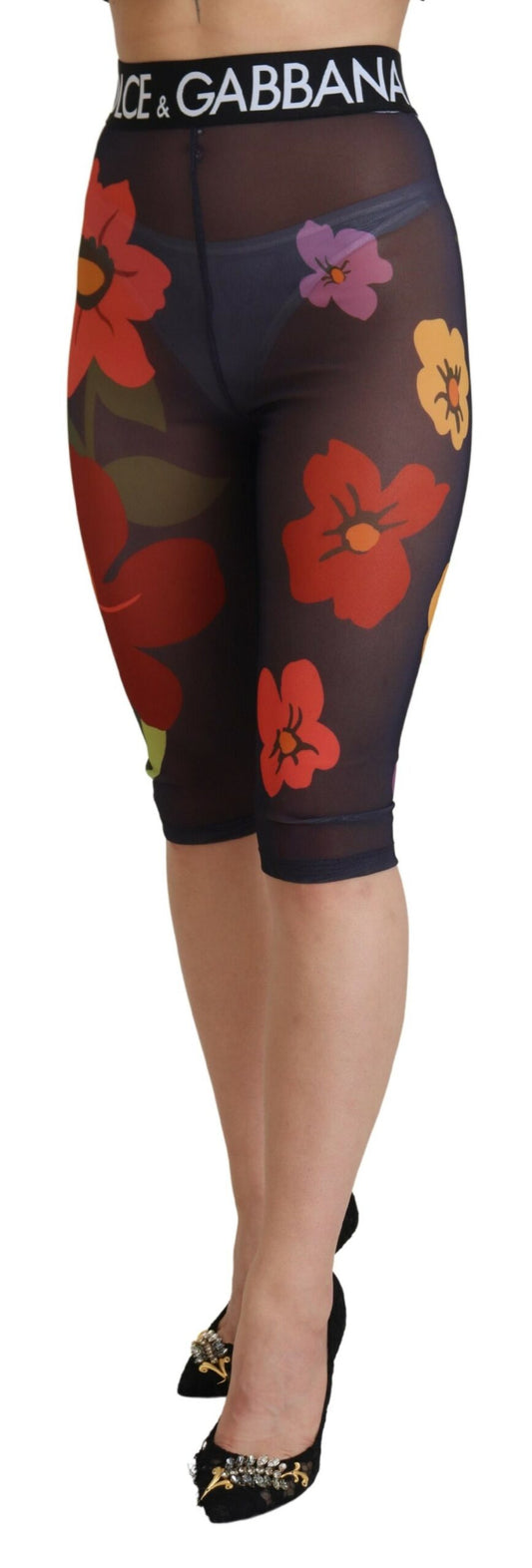 Leggings elasticizzati con vita alta e motivo floreale nero Dolce &amp; Gabbana