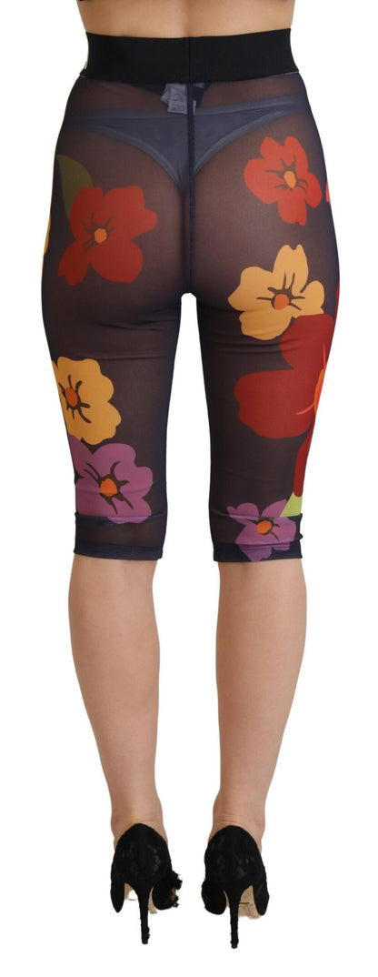 Leggings elasticizzati con vita alta e motivo floreale nero Dolce &amp; Gabbana