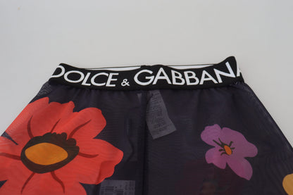 Leggings elasticizzati con vita alta e motivo floreale nero Dolce &amp; Gabbana