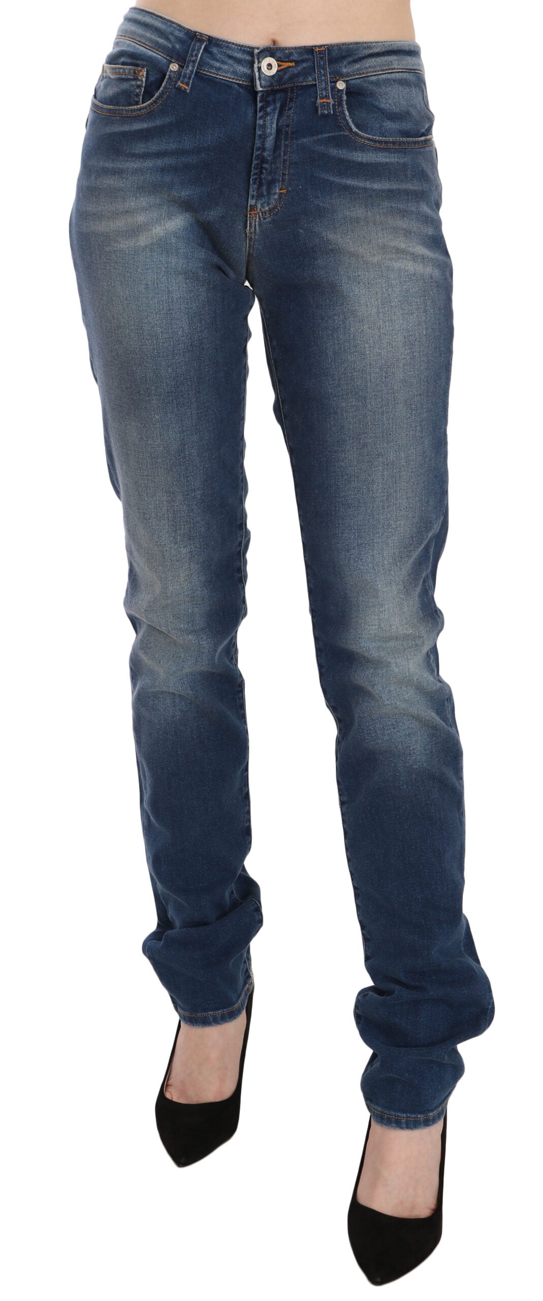 Jeans slim fit a vita media in denim lavato blu Fiorucci