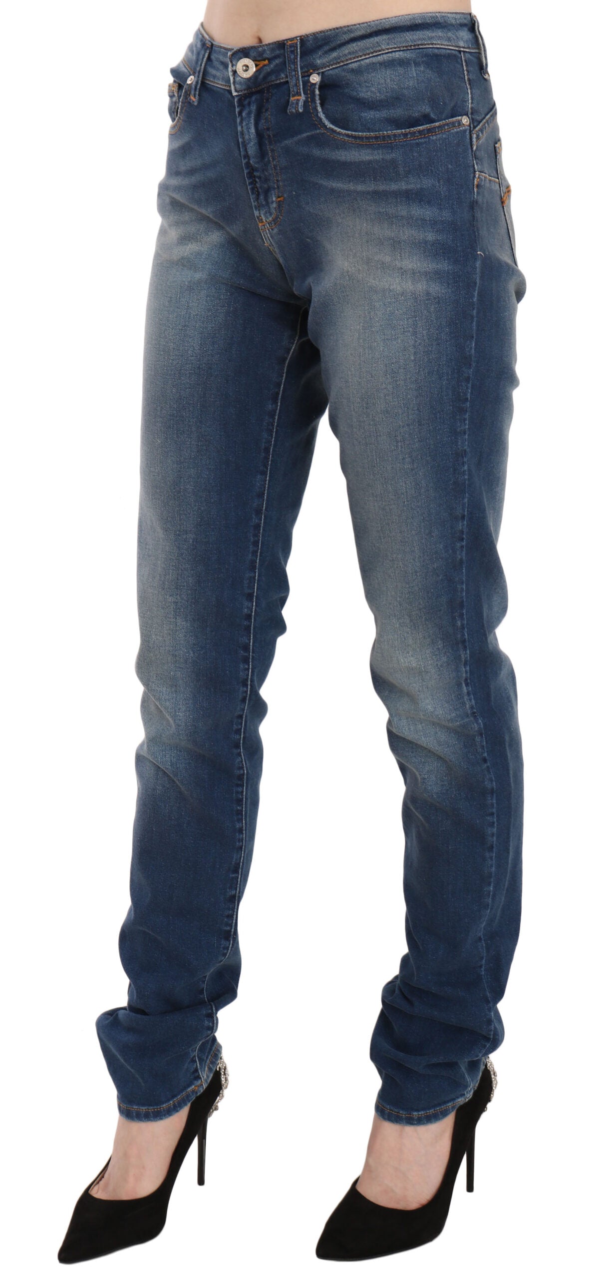 Jeans slim fit a vita media in denim lavato blu Fiorucci