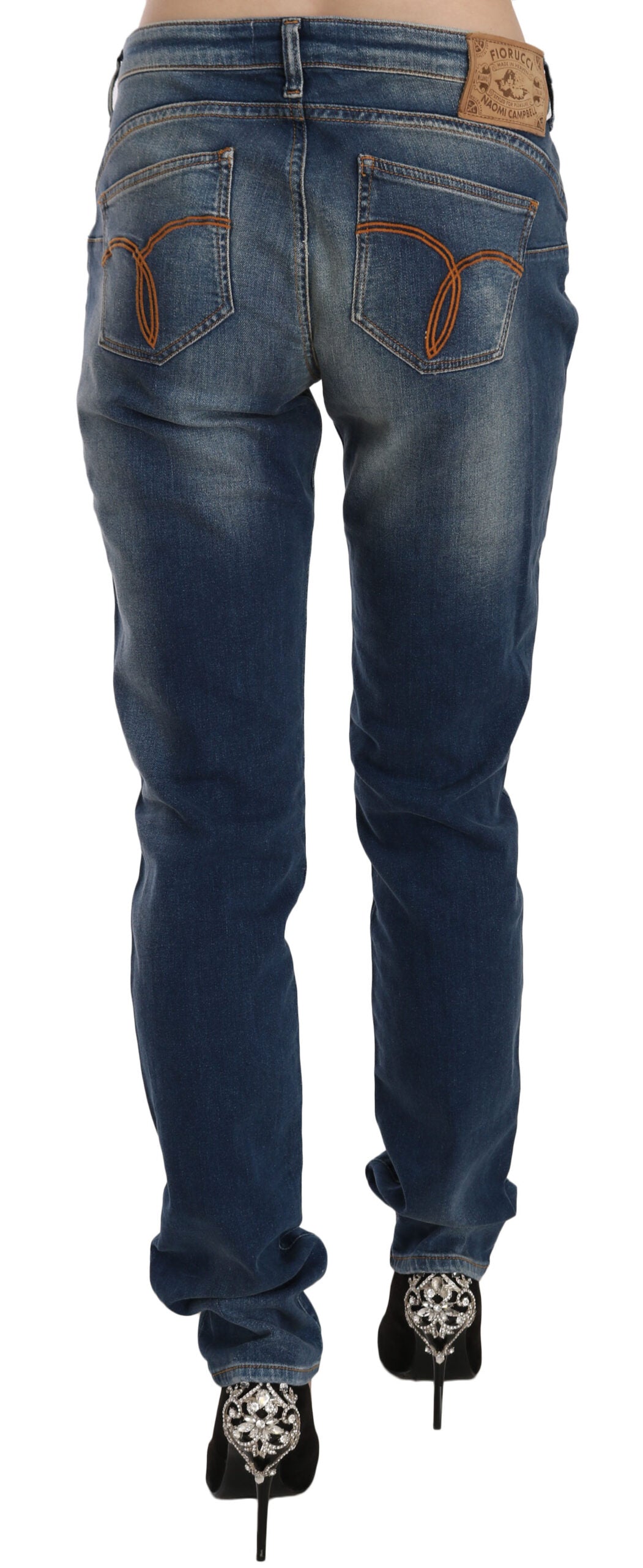 Jeans slim fit a vita media in denim lavato blu Fiorucci