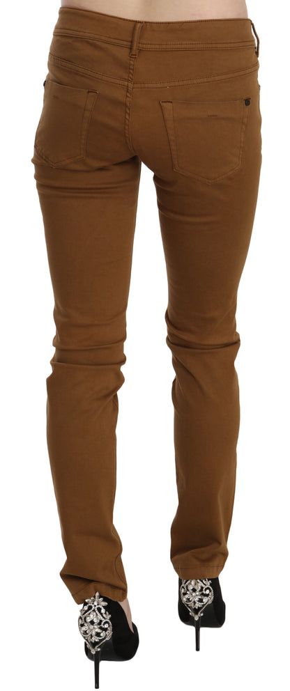 Jeans skinny slim fit a vita media in cotone marrone PLEIN SUD