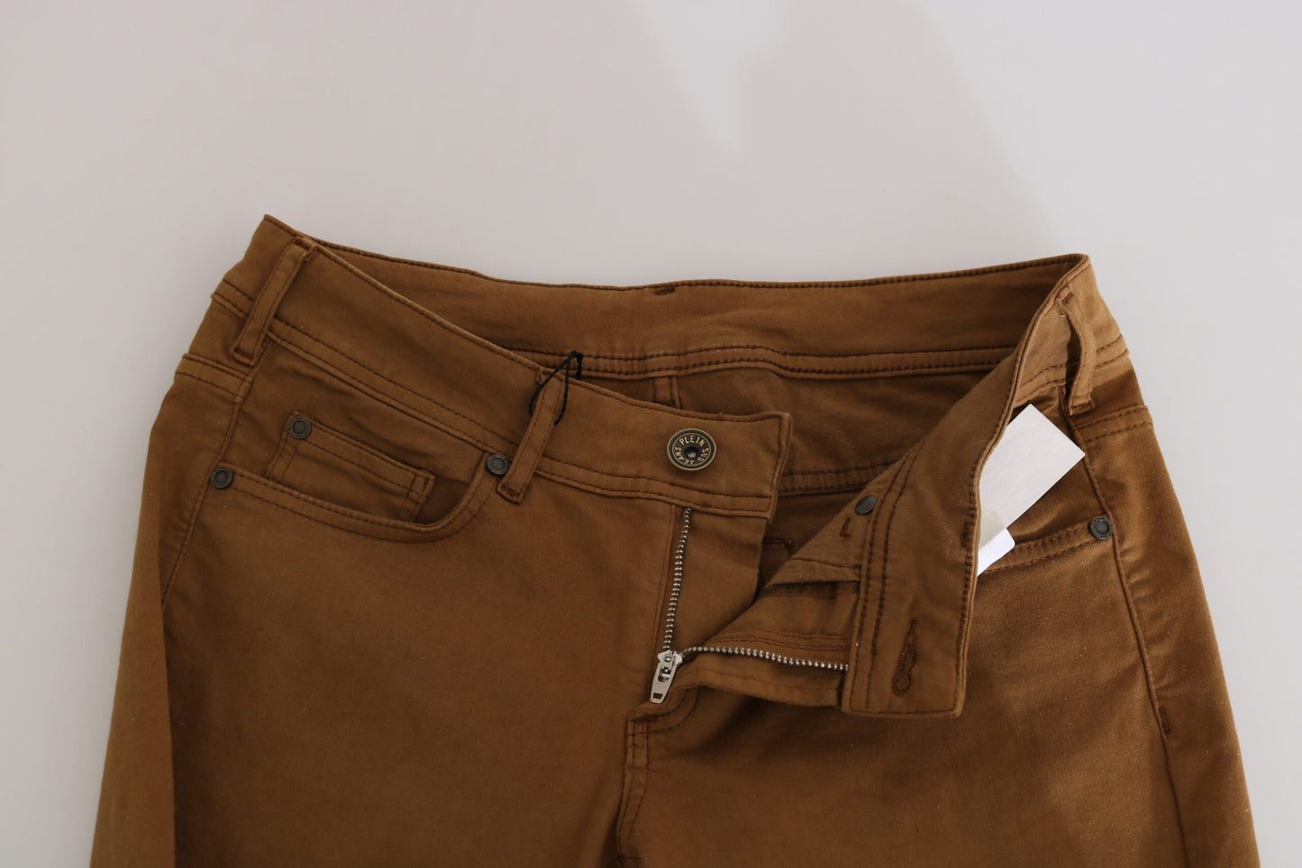 Jeans skinny slim fit a vita media in cotone marrone PLEIN SUD