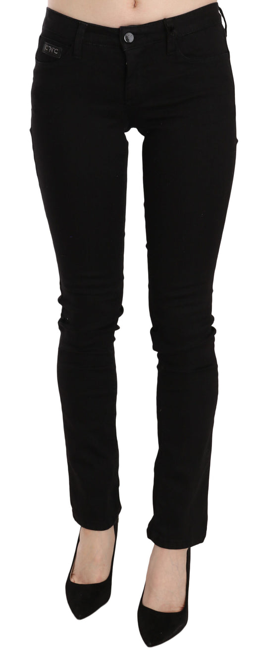 Jeans slim fit a vita media con paillettes nere di Costume National