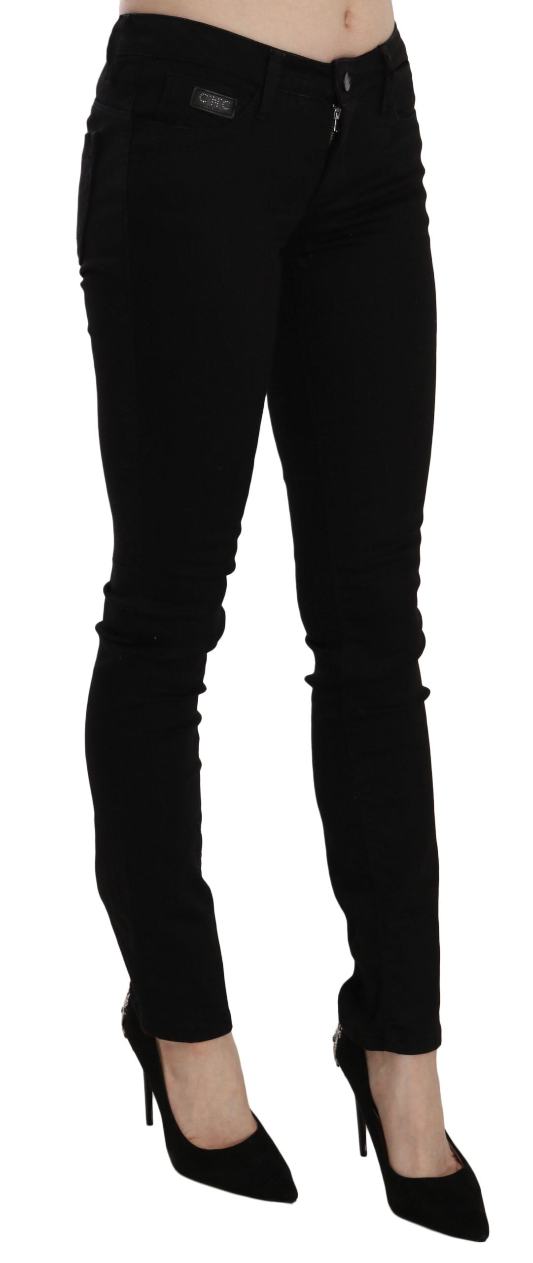 Jeans slim fit a vita media con paillettes nere di Costume National