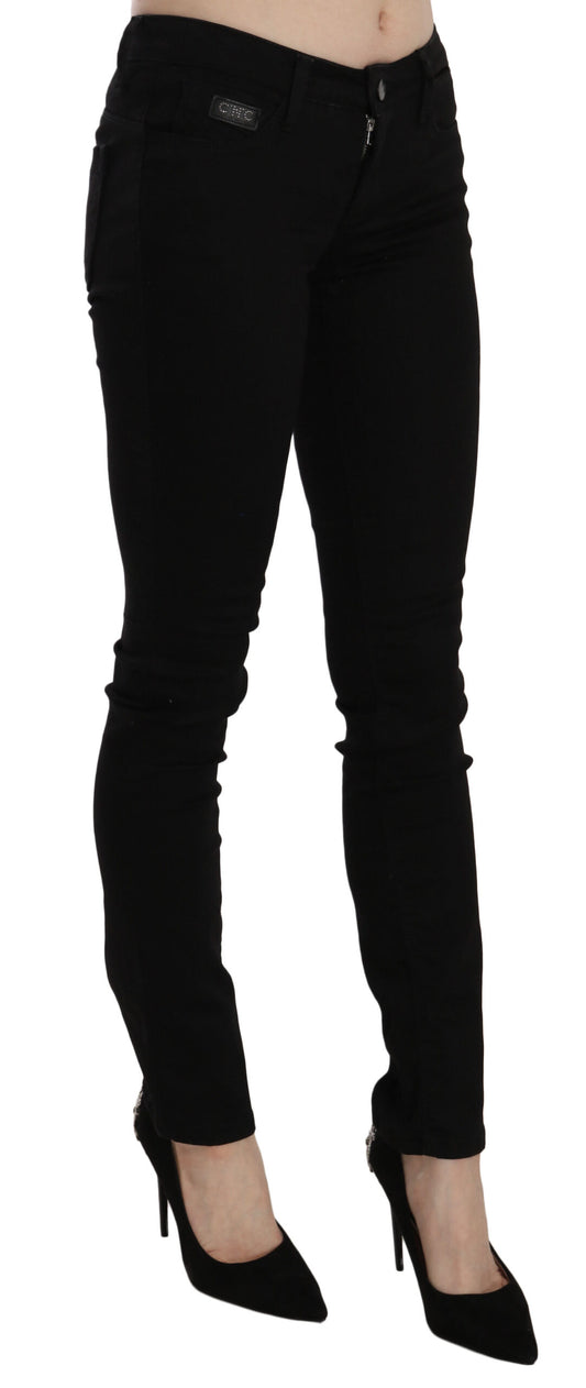 Jeans slim fit a vita media con paillettes nere di Costume National