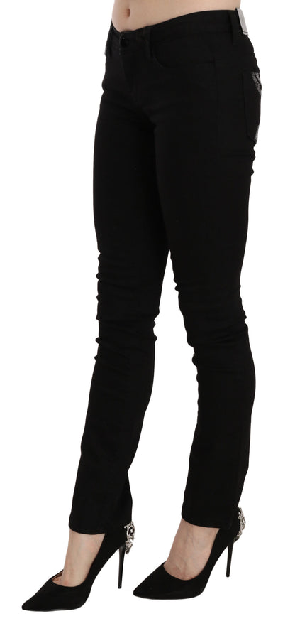 Jeans slim fit a vita media con paillettes nere di Costume National
