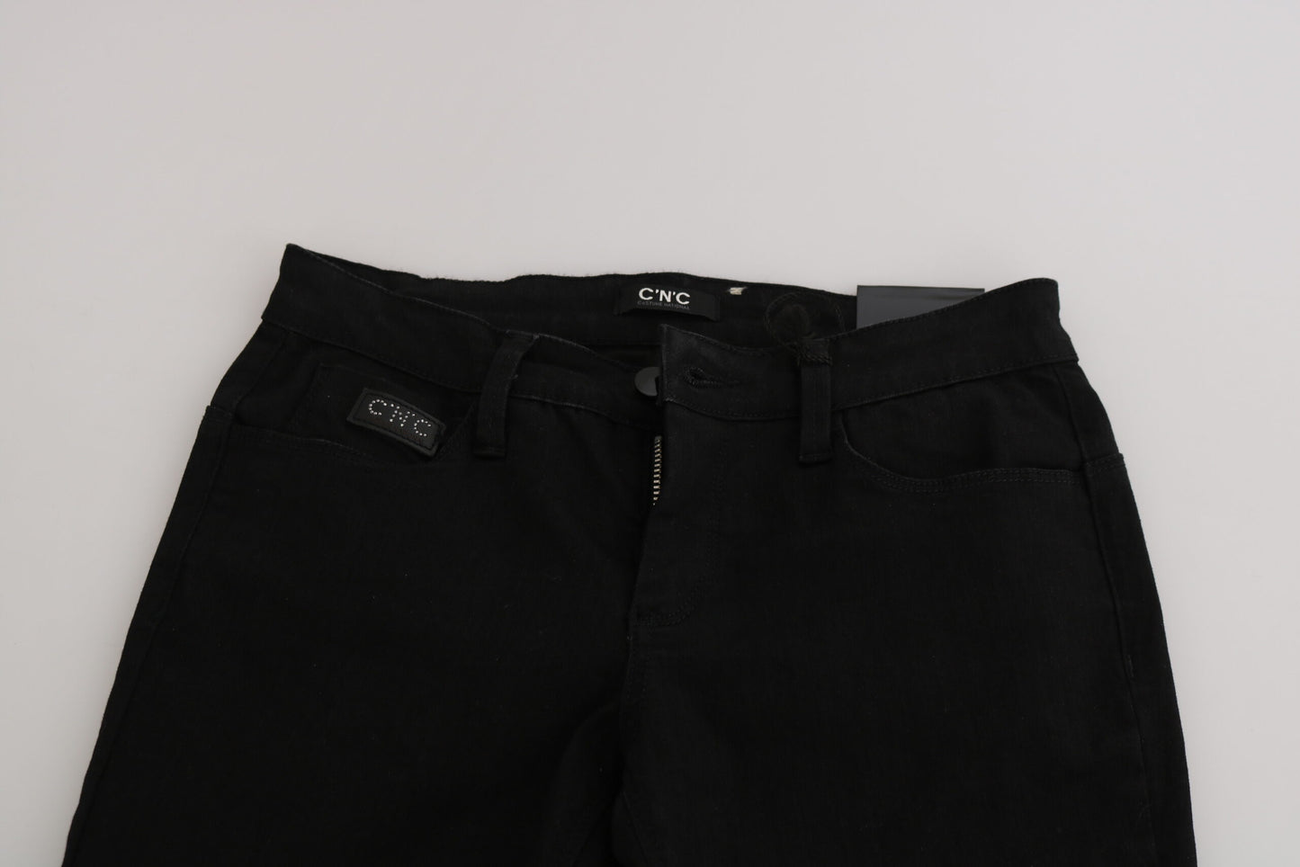 Jeans slim fit a vita media con paillettes nere di Costume National
