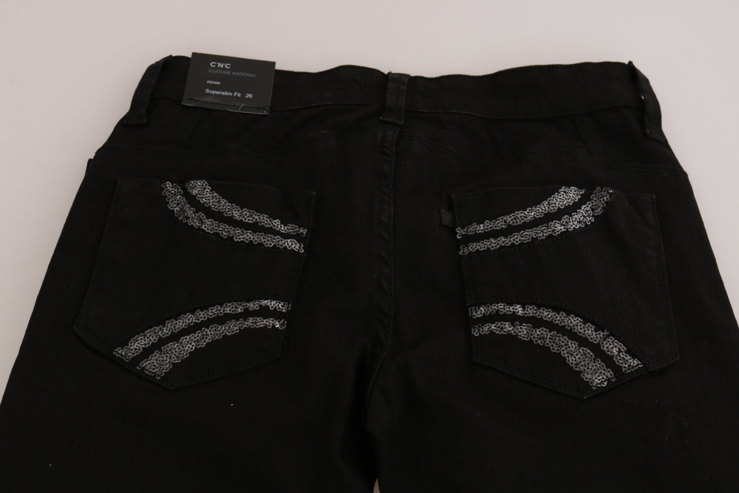 Jeans slim fit a vita media con paillettes nere di Costume National