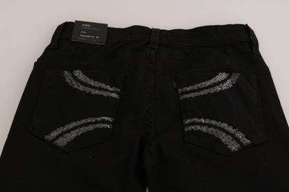 Jeans slim fit a vita media con paillettes nere di Costume National