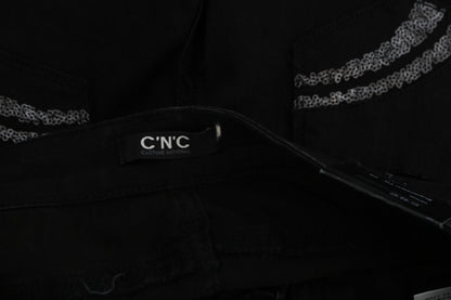 Jeans slim fit a vita media con paillettes nere di Costume National