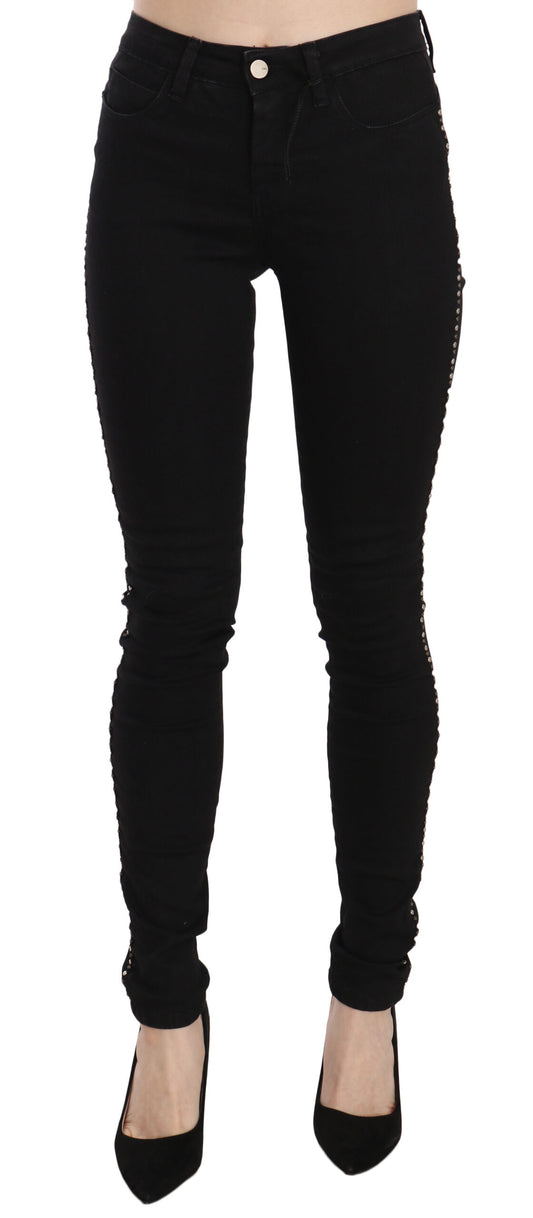 Jeans skinny a vita media con decorazioni nere Costume National
