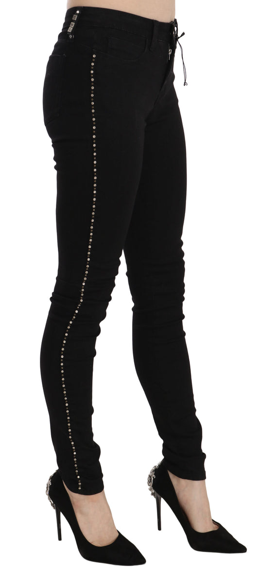 Jeans skinny a vita media con decorazioni nere Costume National