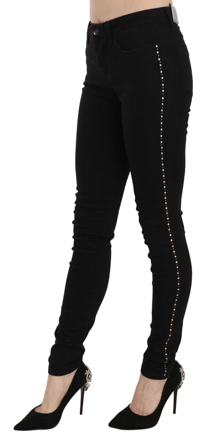 Jeans skinny a vita media con decorazioni nere Costume National