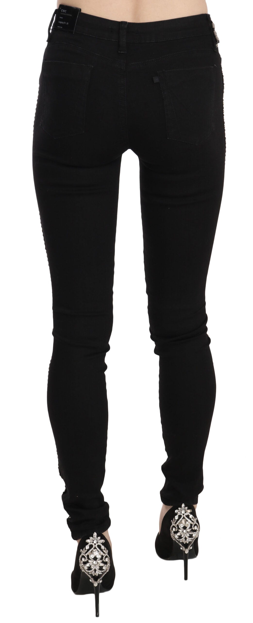 Jeans skinny a vita media con decorazioni nere Costume National