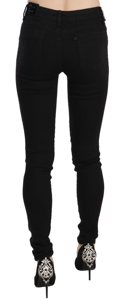 Jeans skinny a vita media con decorazioni nere Costume National