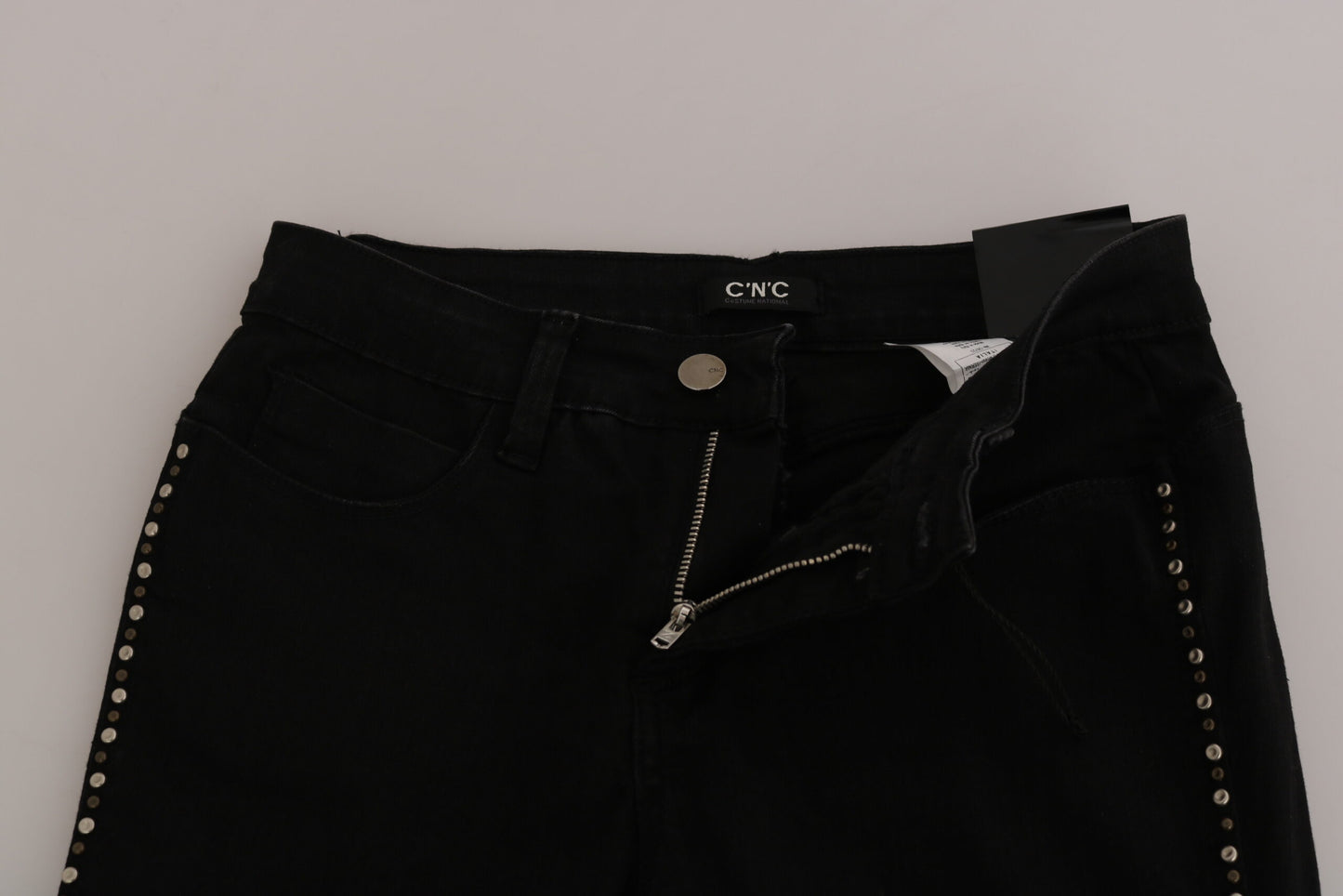 Jeans skinny a vita media con decorazioni nere Costume National