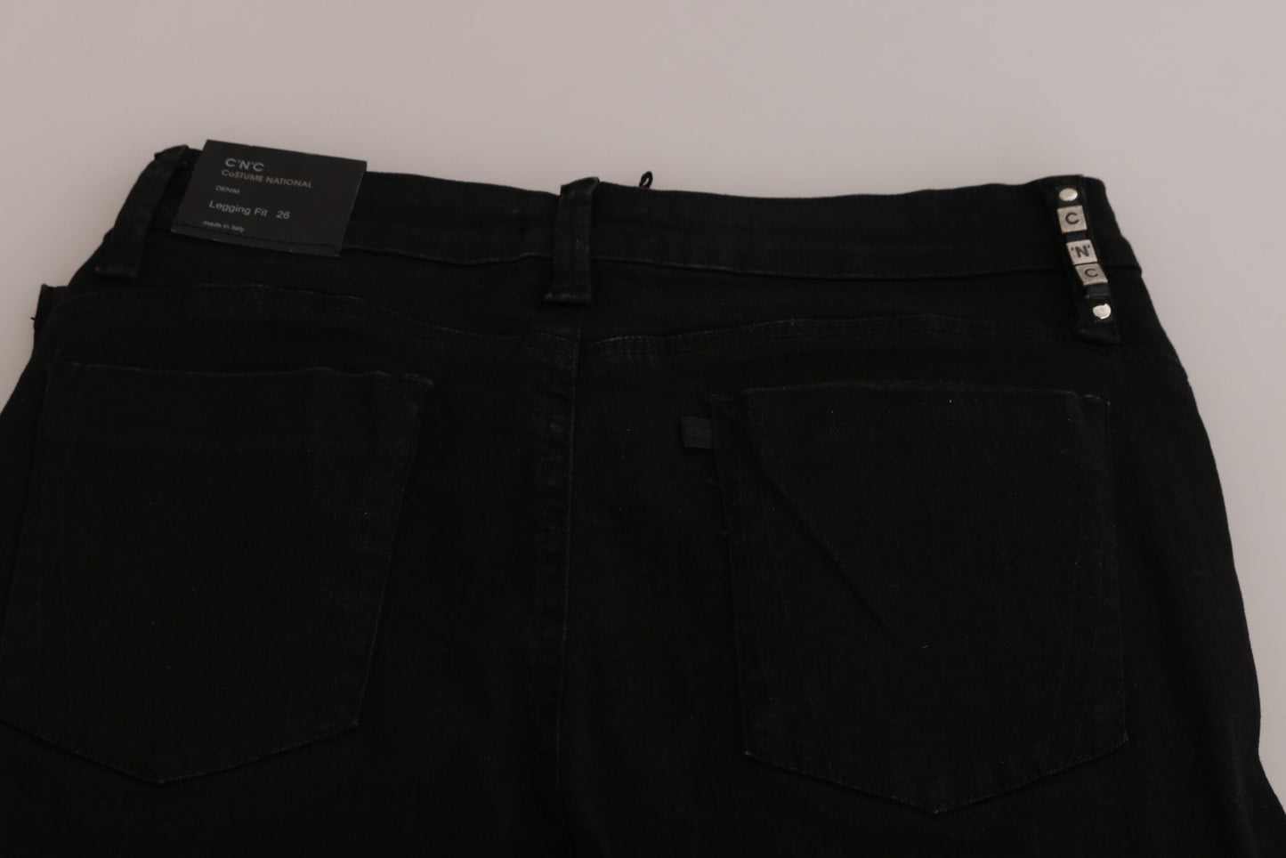Jeans skinny a vita media con decorazioni nere Costume National