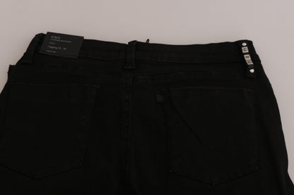 Jeans skinny a vita media con decorazioni nere Costume National