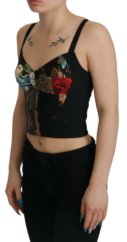 Dolce &amp; Gabbana Top corto con corsetto e camicetta Sicily in patchwork nero