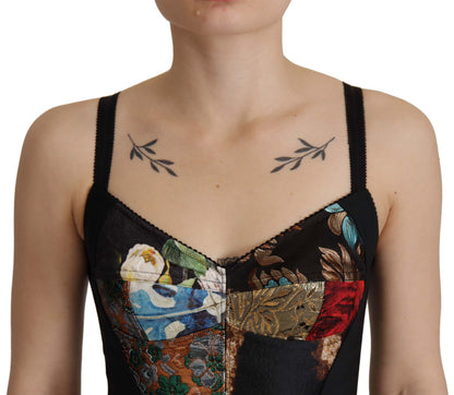 Dolce &amp; Gabbana Top corto con corsetto e camicetta Sicily in patchwork nero