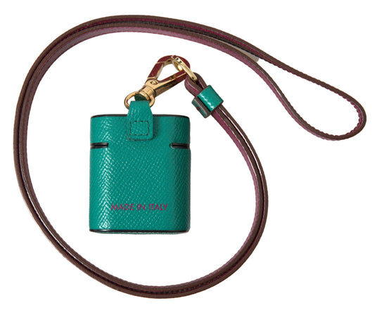 Custodia per Airpods con cinturino in pelle di vitello verde bordeaux Dolce &amp; Gabbana con stampa del logo