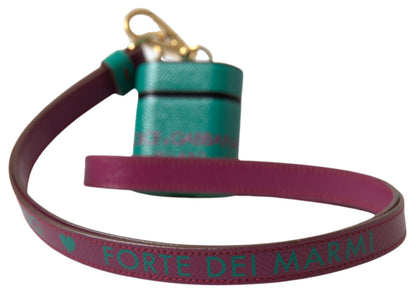 Custodia per Airpods con cinturino in pelle di vitello verde bordeaux Dolce &amp; Gabbana con stampa del logo
