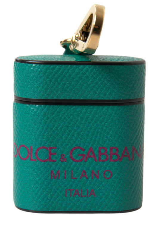 Custodia per Airpods con cinturino in pelle di vitello verde bordeaux Dolce &amp; Gabbana con stampa del logo