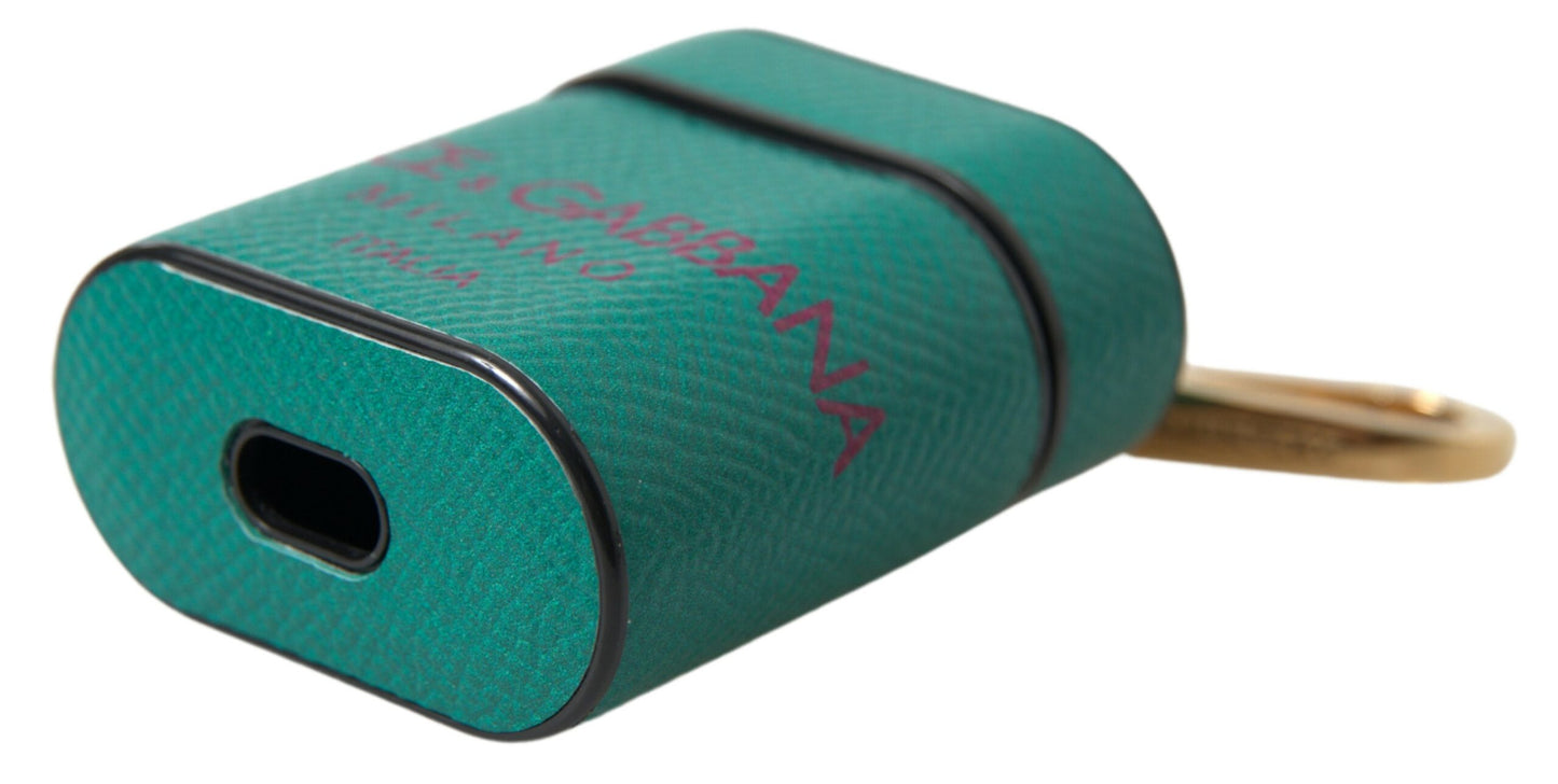 Custodia per Airpods con cinturino in pelle di vitello verde bordeaux Dolce &amp; Gabbana con stampa del logo